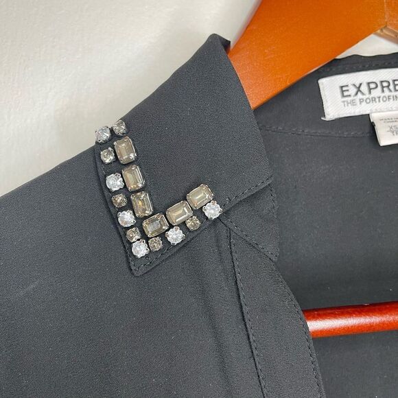Express Black Portofino shirt with Jeweled collar Size XS - Picture 5 of 10